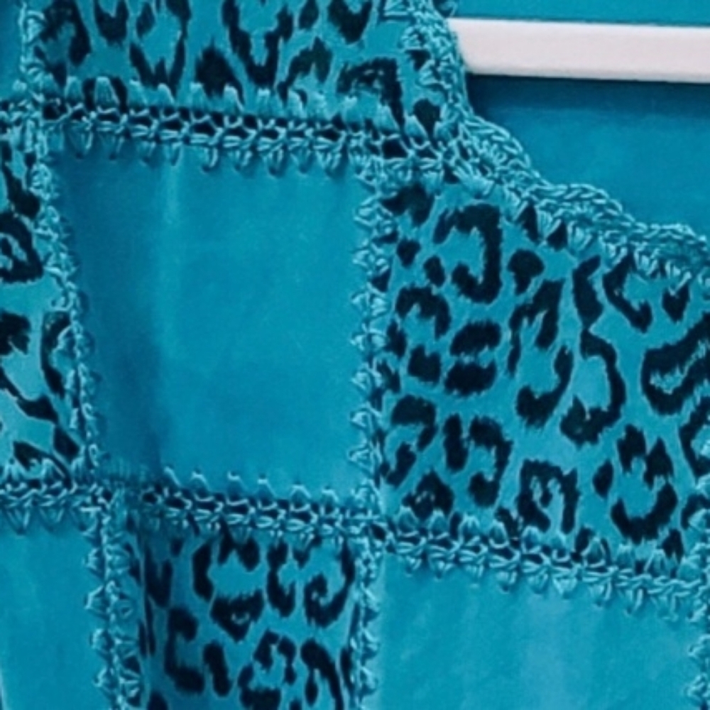 VINTAGE . Women's Turquoise Leopard Patchwork Jacket Sz XL - Picture 5 of 7